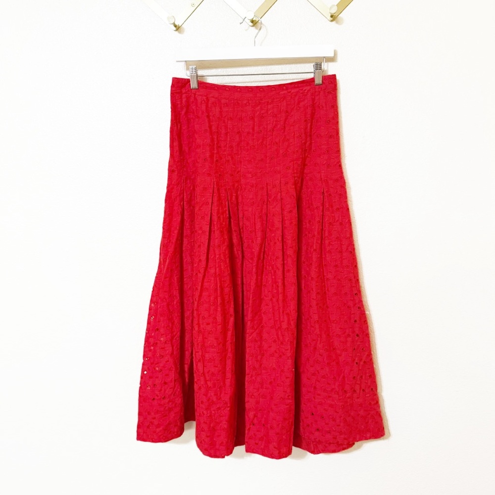 The Great The Rhythm Eyelet Cotton Midi Skirt in Red Rose size large $295 msrp - Picture 9 of 12